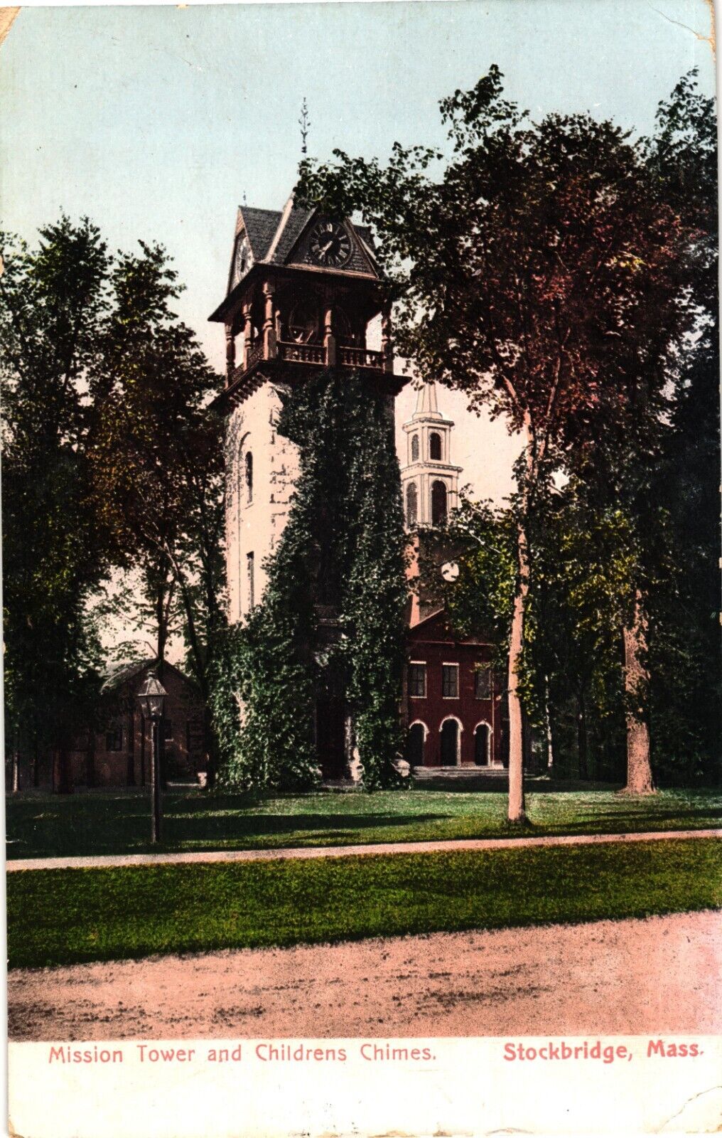 Mission Tower and Children\'s Chimes Stockbridge MA Undivided Postcard c1910