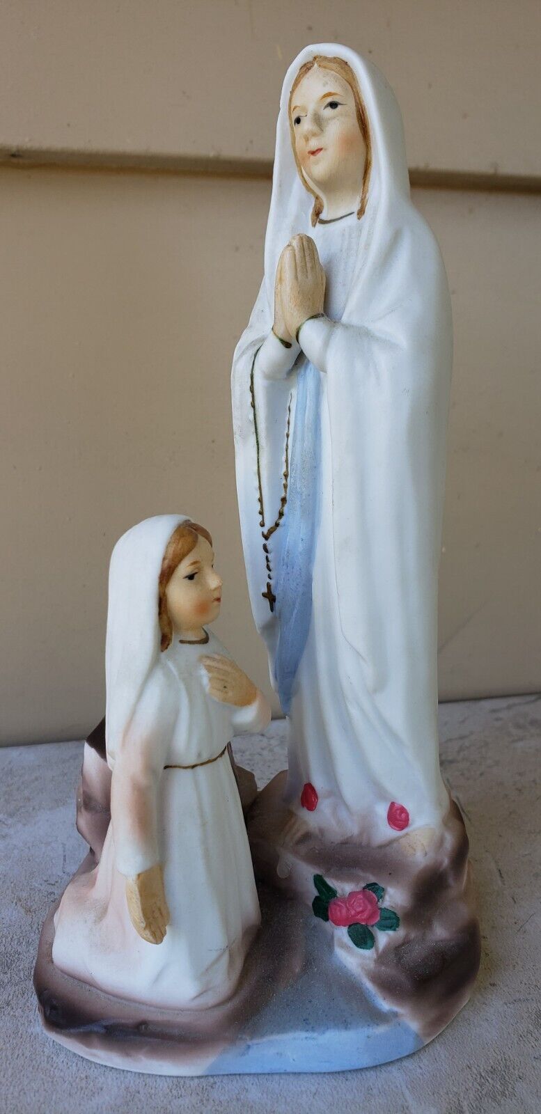 Vintage Sanmyro Our Lady of Lourdes & St. Bernadette Candleholder Figurine