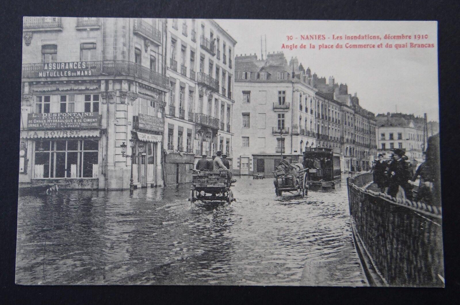CPA postcard NANTES floods 1910 Café de la Bourse Tramway to Doulon