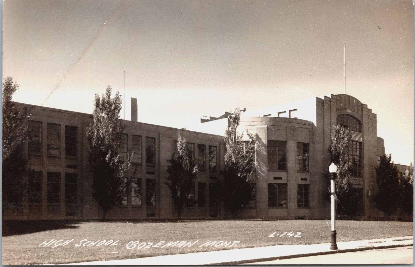 RPPC Bozeman Montana 1937 Art Deco Gallatin County High School Wilson Postcard