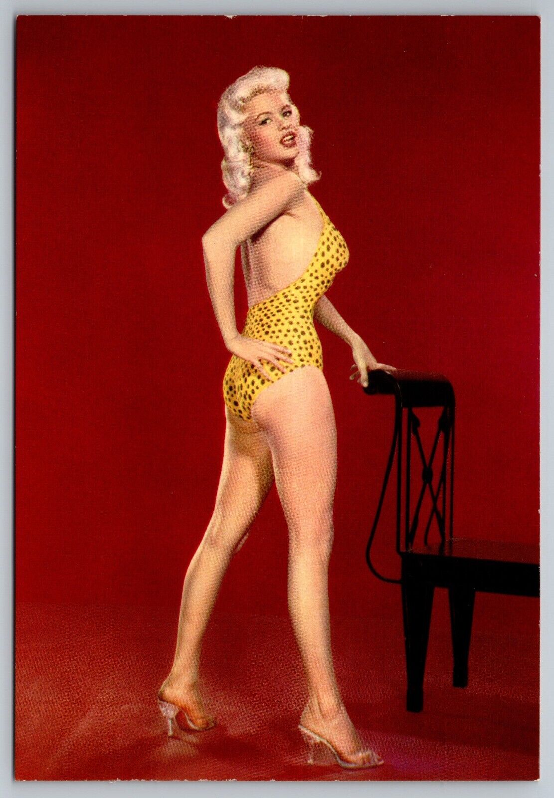 Jayne Jane Mansfield in yellow polka dot postcard. Postcrossing Pretty girl