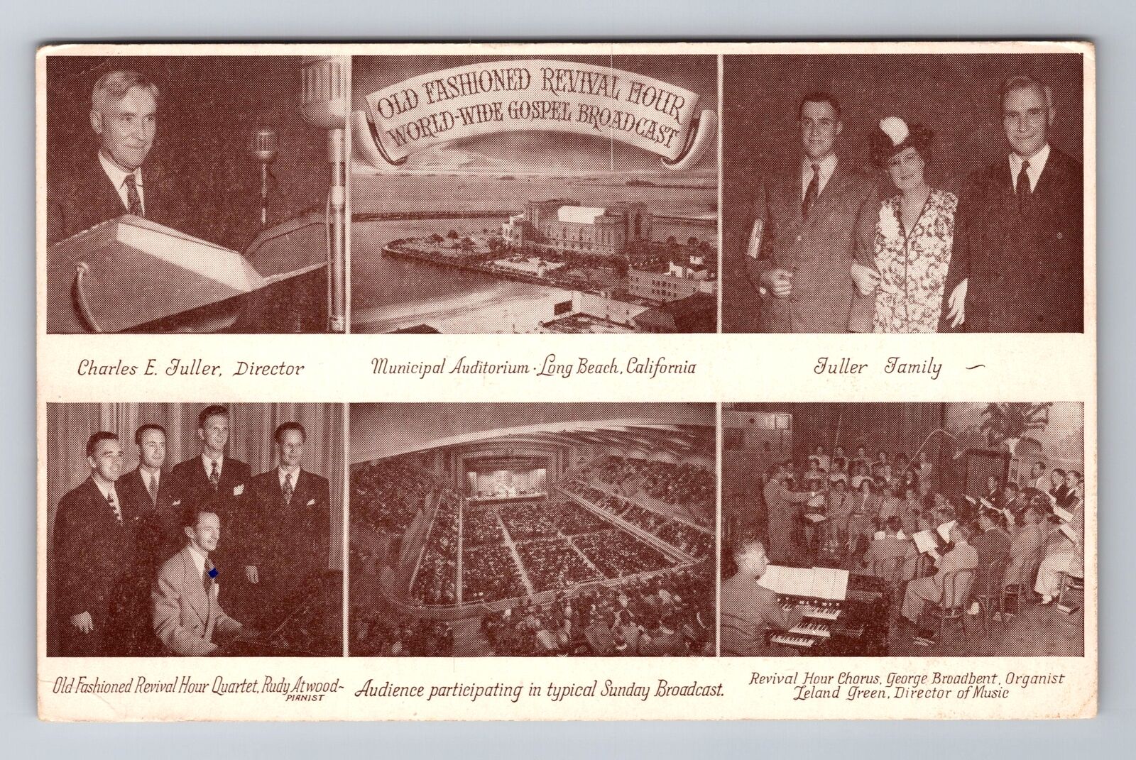 Long Beach CA-California, Charles E Fuller, Revival Hour, Vintage Postcard