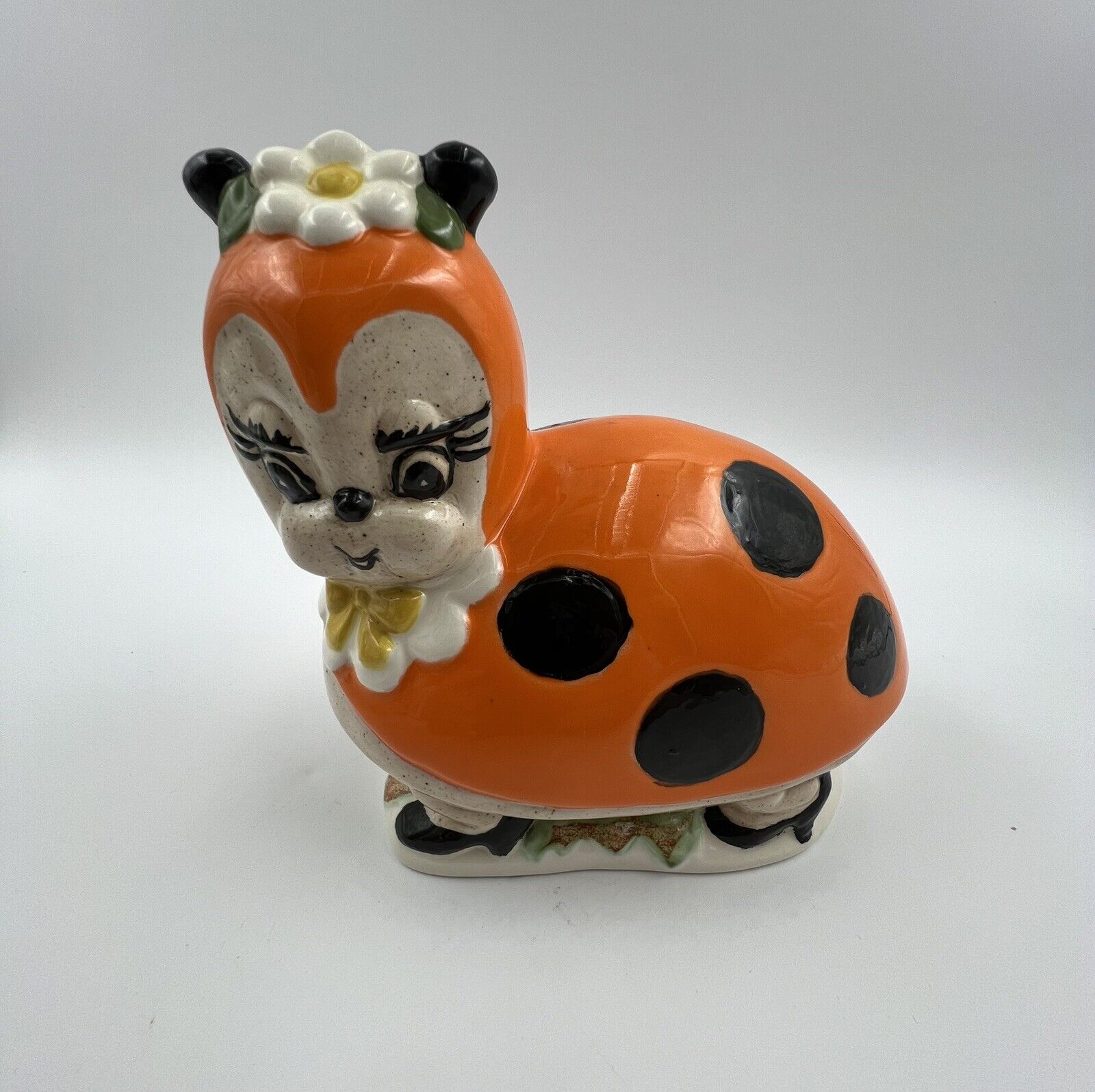 Vintage Ceramic Ladybug Figurine 1970s Anthropomorphic Orange
