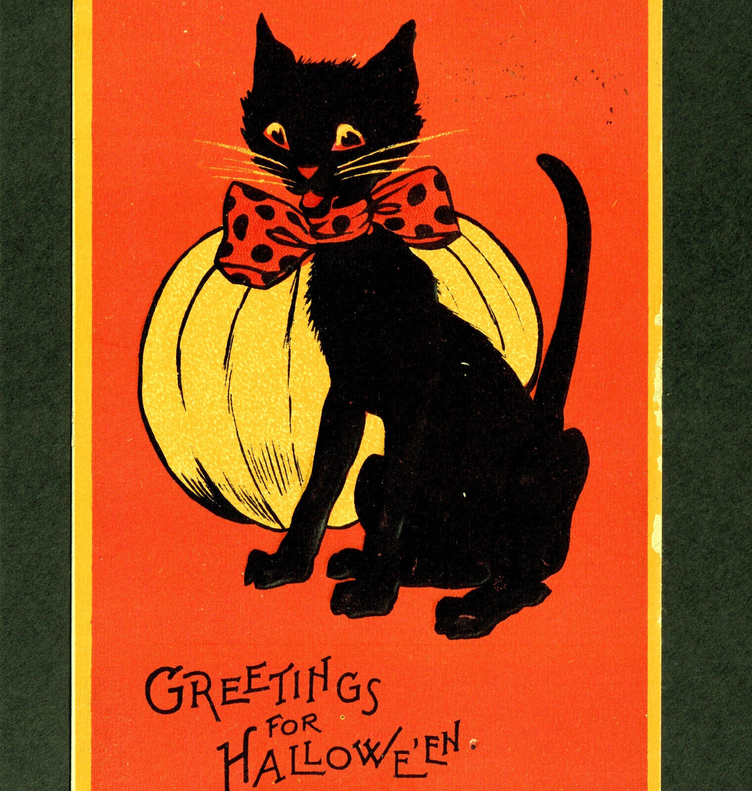 Greetings for Halloween 1914 Black Cat Sam Gabriel 122 Pumpkin Orange PostCard