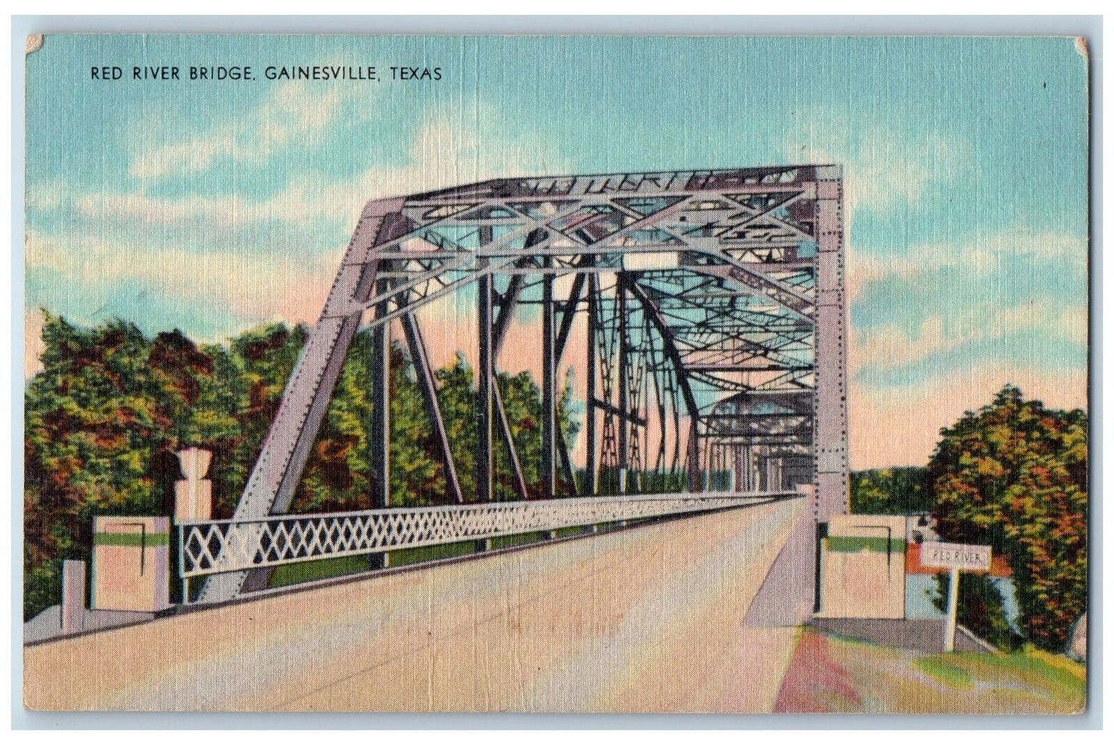 c1940\'s Red River Truss Bridge Road Grove Gainesville Texas TX Vintage Postcard