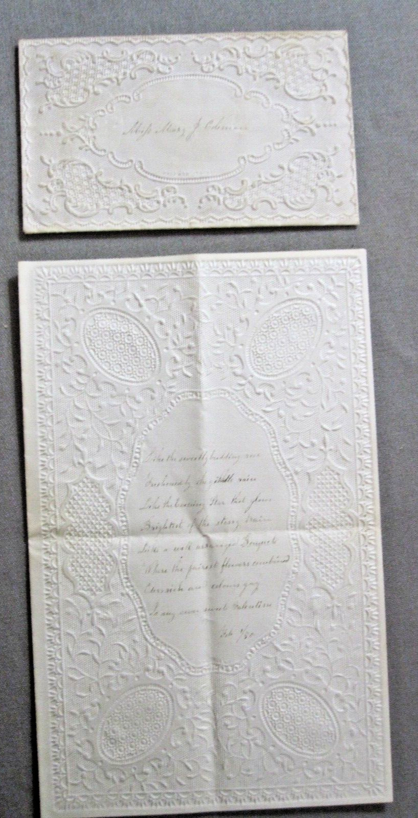Valentine - POEM dated Feb 1/1850 - Beautifully Embossed and message