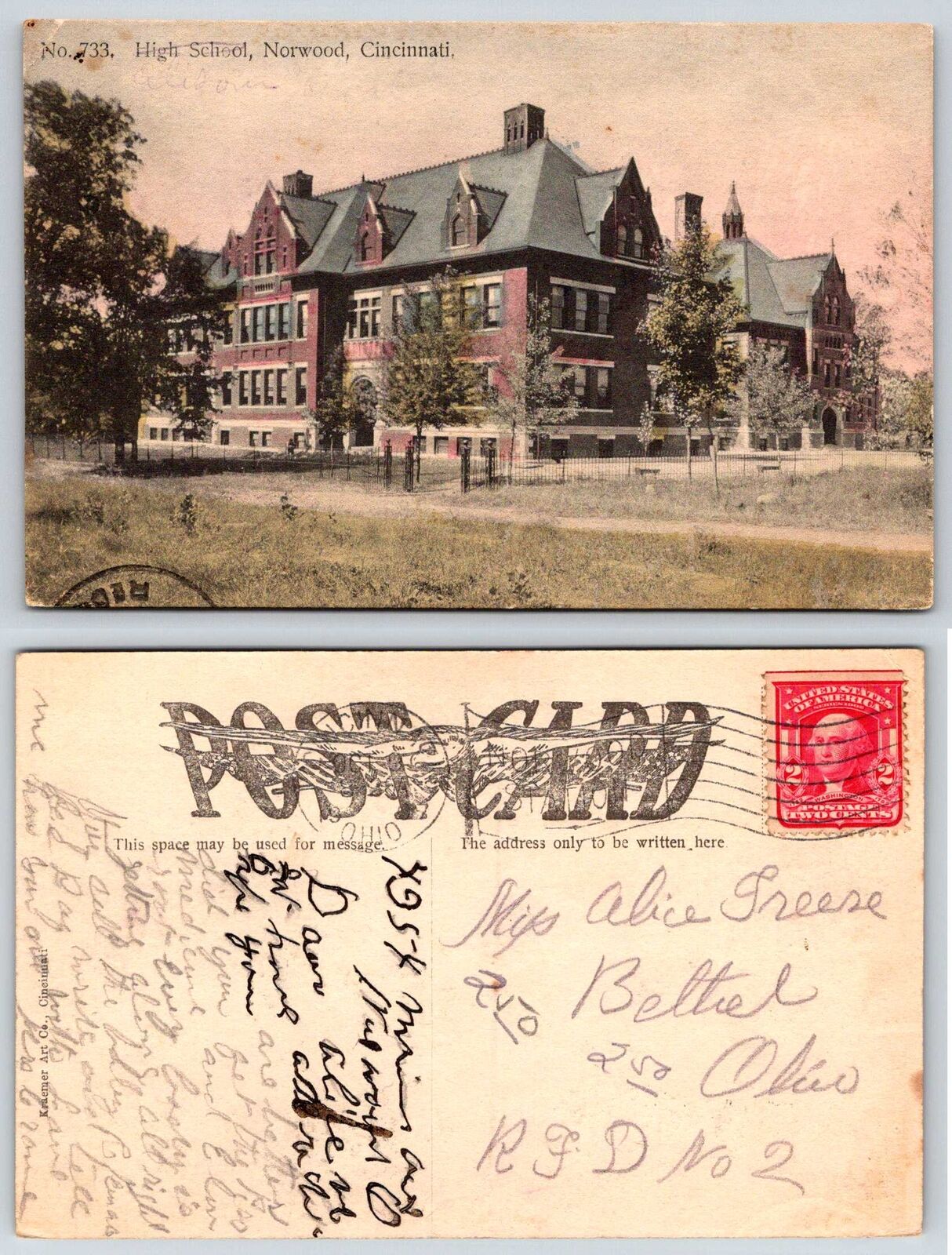 Norwood Cincinnati Ohio HIGH SCHOOL Postcard N512