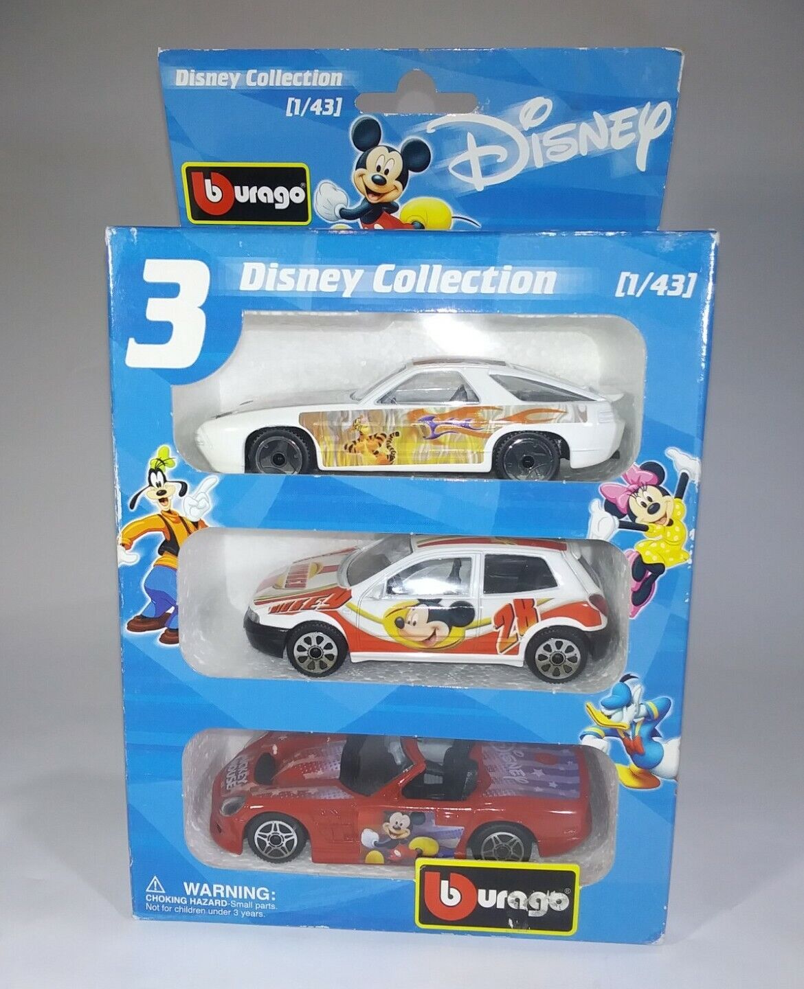 Burago Disney 1/43 Scale Collection 3 Diecast Cars w/ Mickey & Tigger #2590 MIB