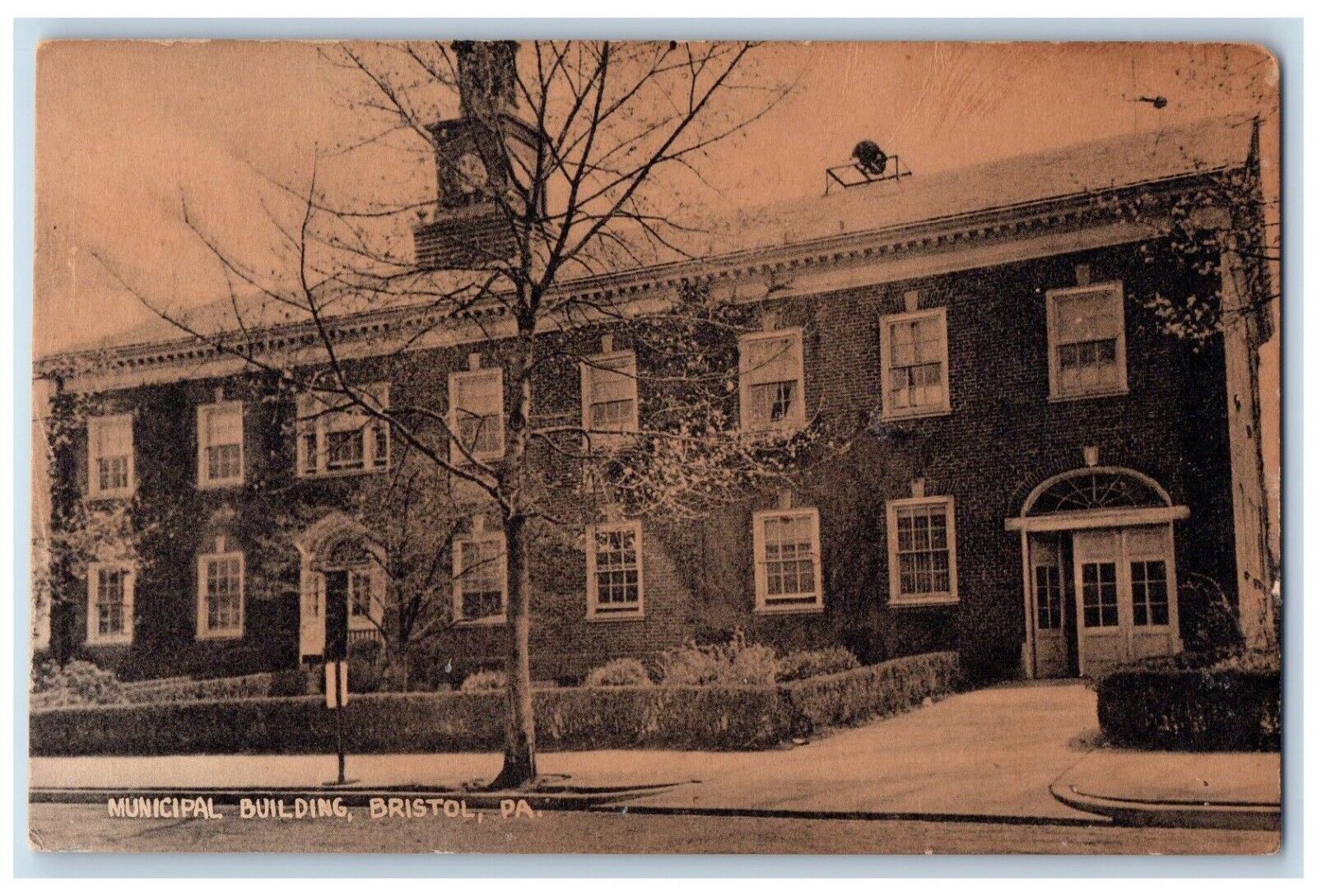 1950 Municipal Building Exterior Bristol Pennsylvania Vintage Antique Postcard