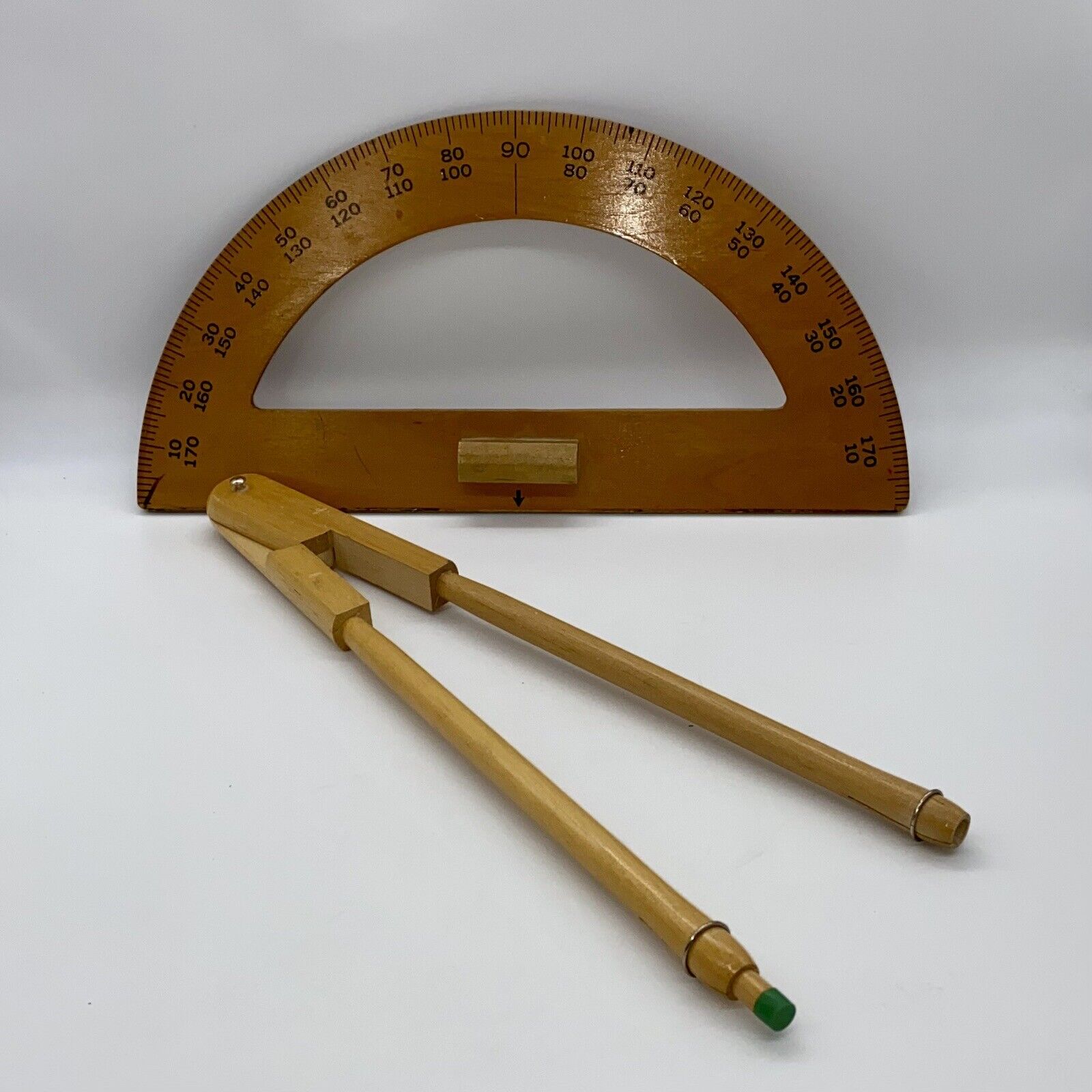 Vintage Wooden Classroom Teacher’s Chalkboard Protractor & Compass Set Math Fun