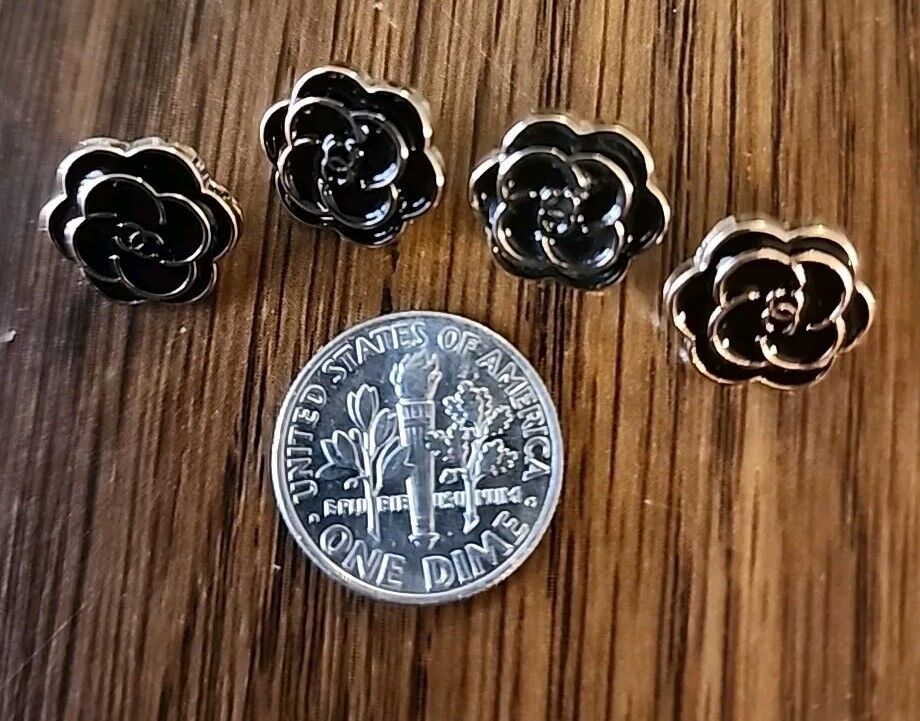 DESIGNER TINY BLACK CAMELLIA BUTTONS 12 MM 4 PCS COMBINED SHIPPING IS AVAILABLE