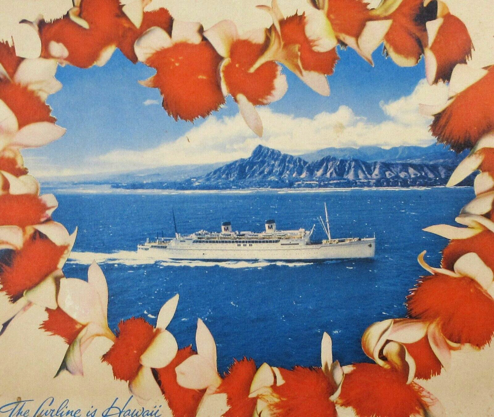 Hawaiian Matson Lines SS Lurline Souvenir Photo Dockside Die Cut Lei Holder 1951