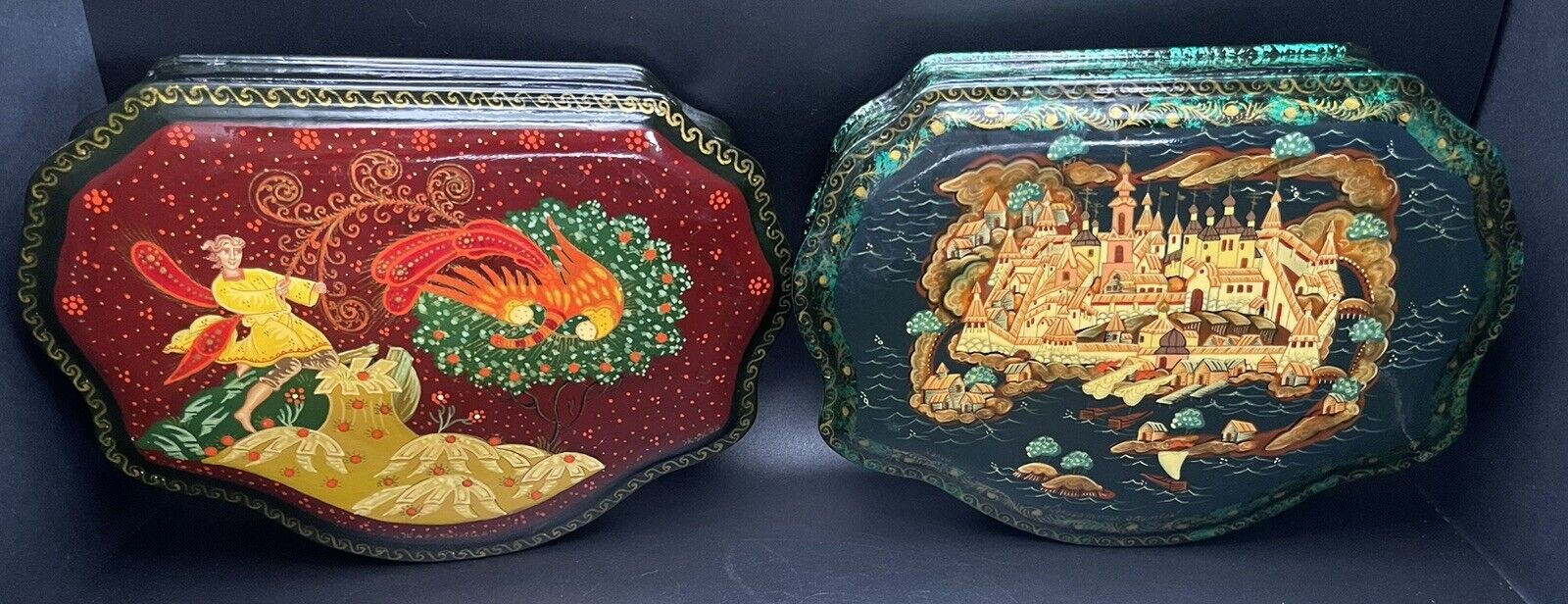 Lot of 2 Vintage Russian Lacquer Boxes