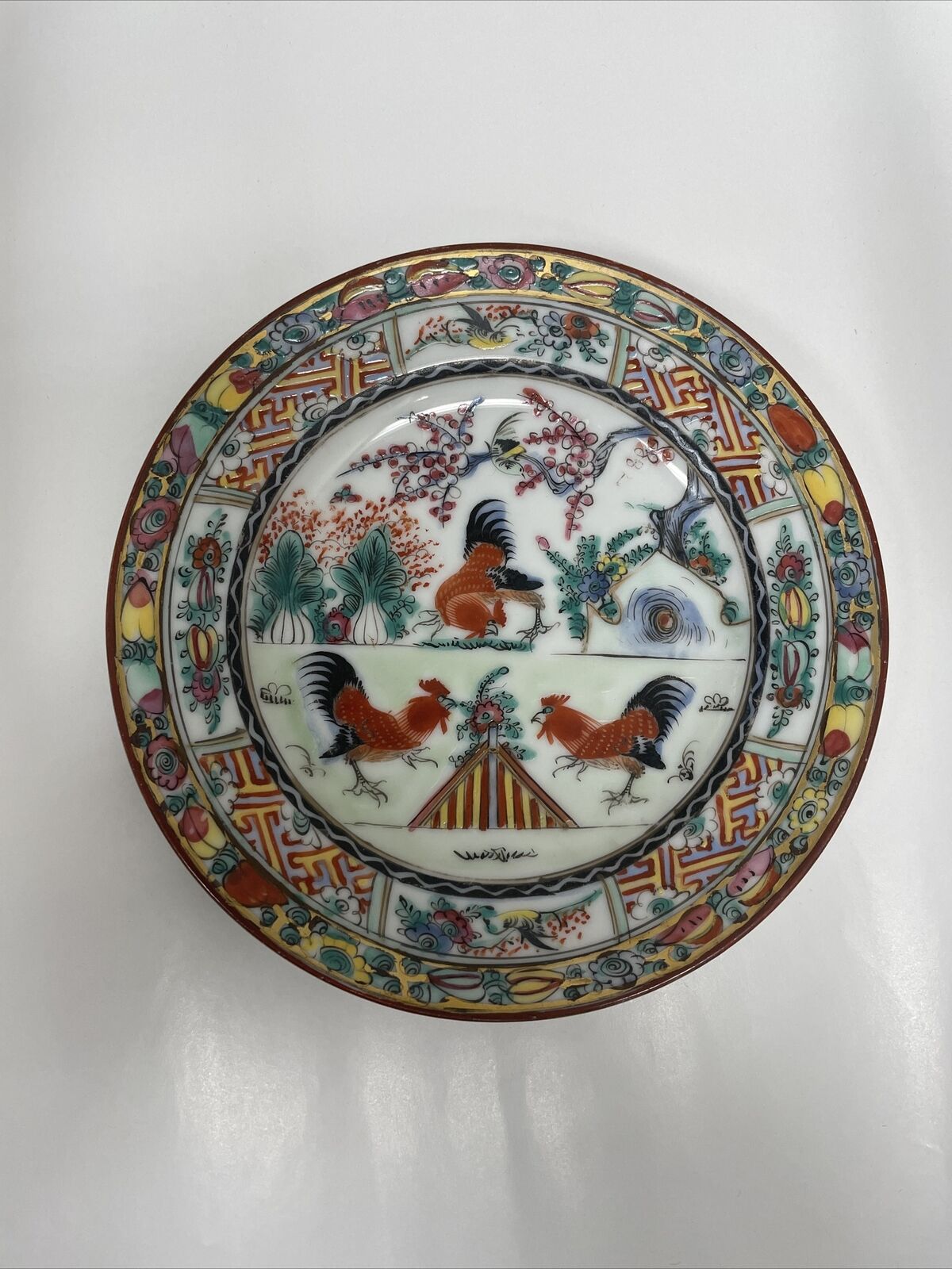 VTG Chinese Hong Kong Porcelain Plate Rooster-design, 6” W