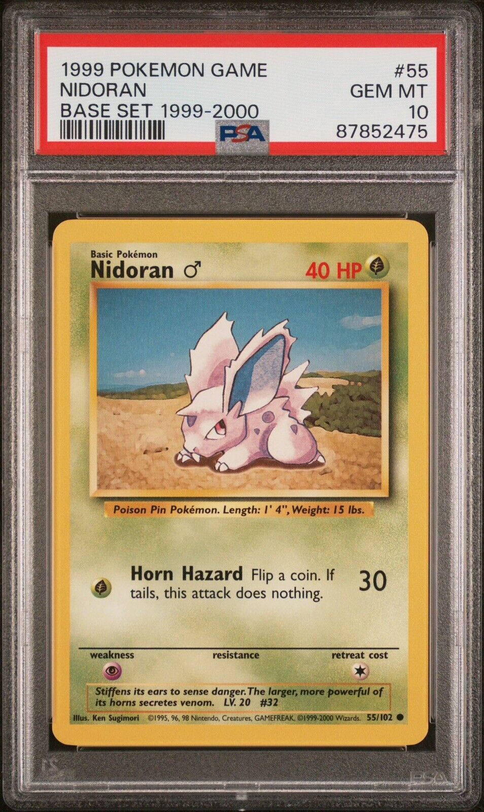 Nidoran 55/102 Pokemon - 1999 2000 4th Print Base Set PSA 10 GEM MT