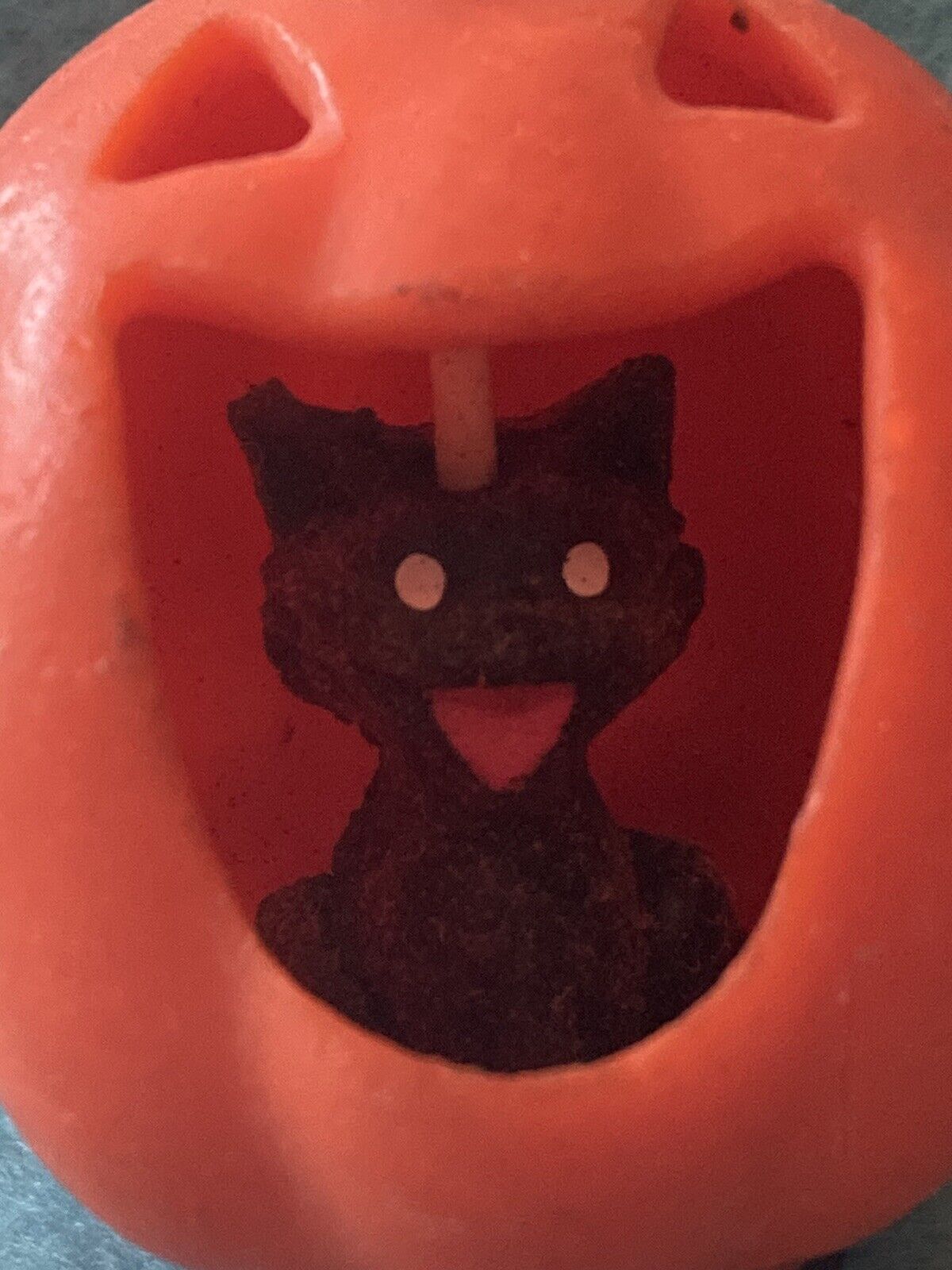 Vintage Gurley Halloween Pumpkin With Black Cat Candle 