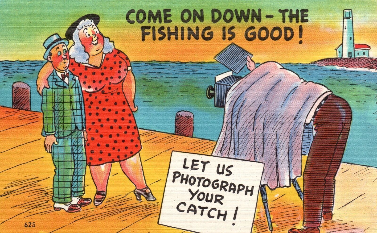 Vintage Postcard Come On Down Fishing Is Good Let Us Photograph Your Catch
