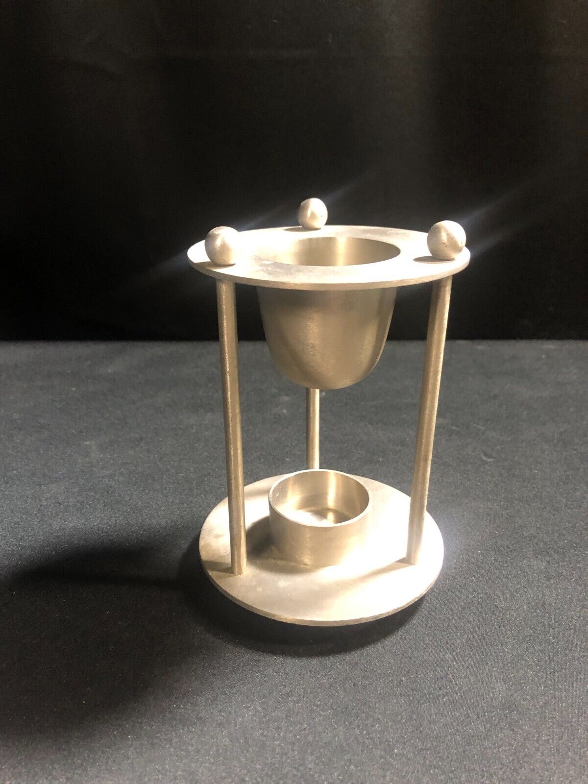 Vintage Unique Solid Nickel Warmer Stand with Tea Lite Candle Base-6x4x4