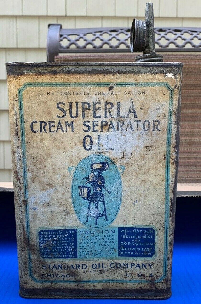 1920\'s Superla Cream Separator Oil Standard Oil Company Half Gallon Square Can 