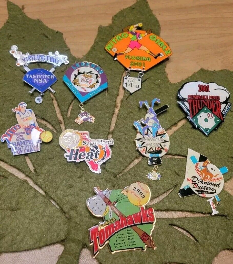 Rare Vintage Girls Fast Pitch Softball Collector Pin Lot