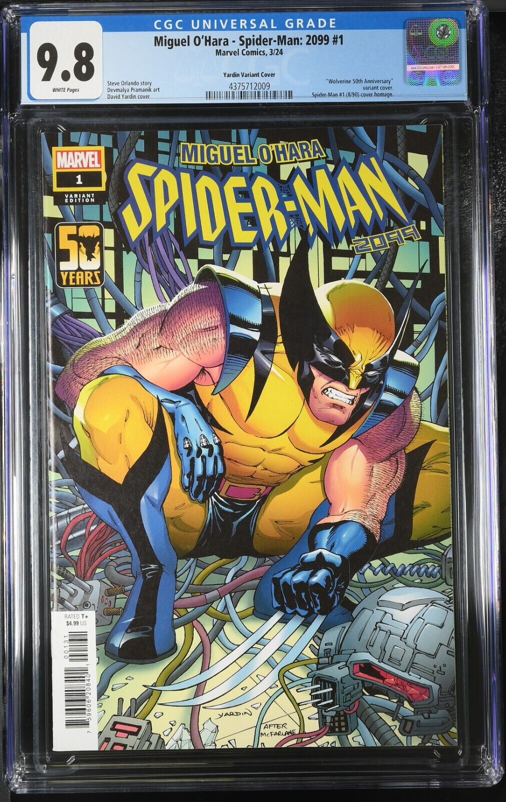 Miguel O'Hara Spider-Man 2099 #1 CGC 9.8 McFarlane 1990 Wolverine Homage 2024
