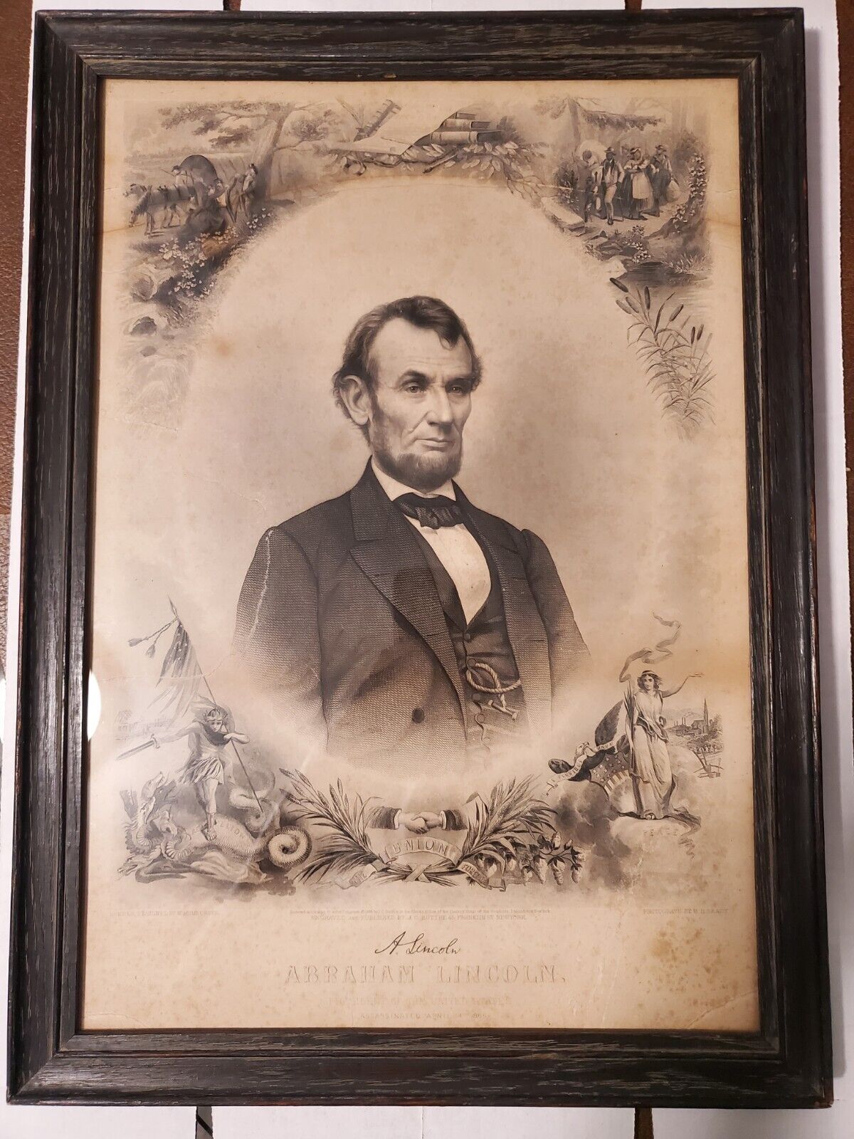 Original Abraham Lincoln Engraving By J.C. Buttre (Photo By  Brady) Period Frame