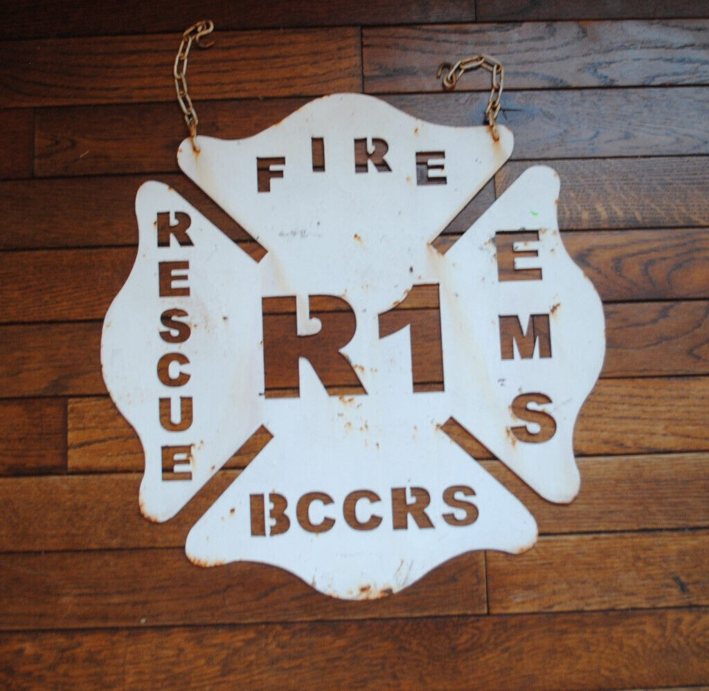 VINTAGE FIRE RESCUE METAL SIGN BETHESDA CHEVY CHASE RESCUE SQUAD EMS