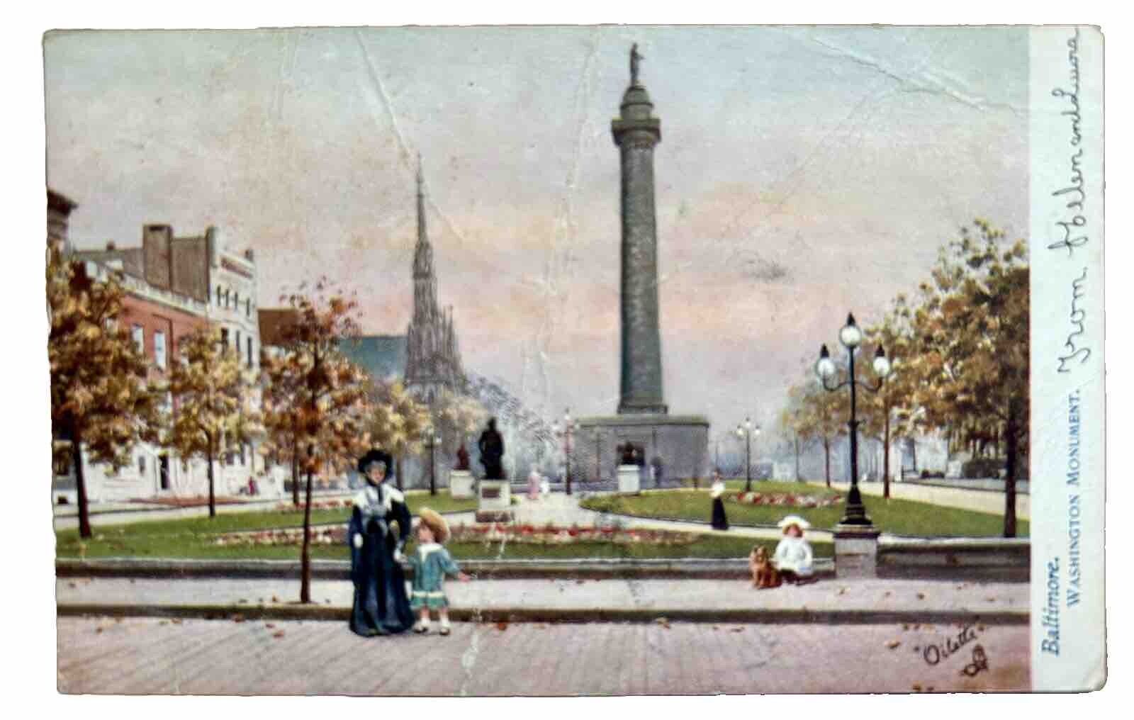 Baltimore. Washington Monument 1907 Vintage Postcard. Undivided back.