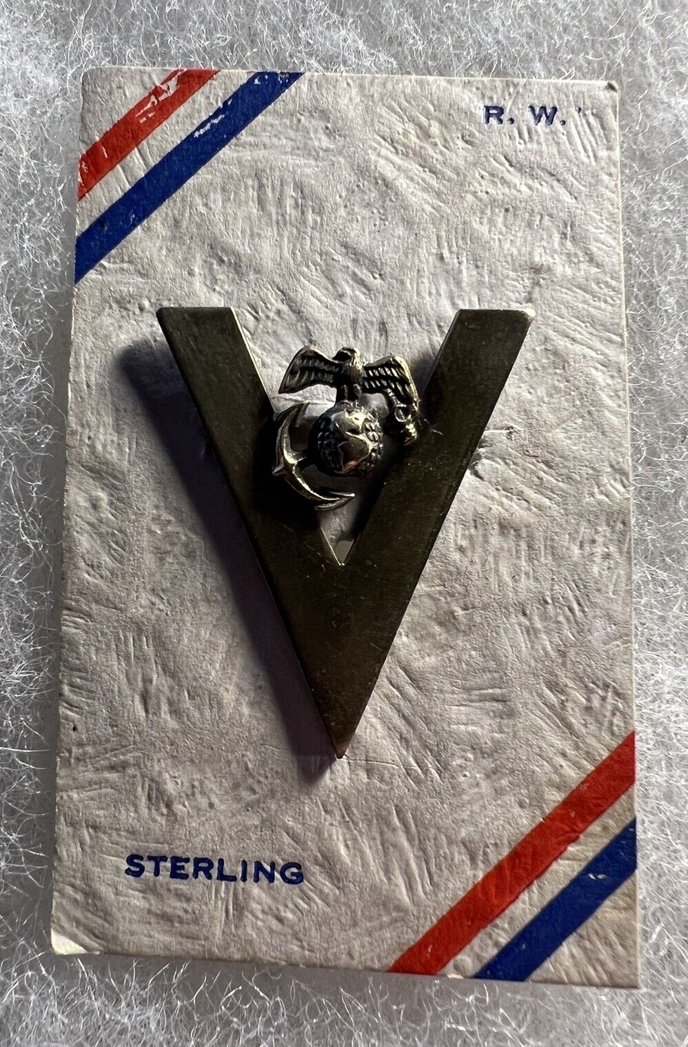 WWII Marine Corps USMC Sterling Silver Victory EGA Sweetheart Pin Droop Wing EGA