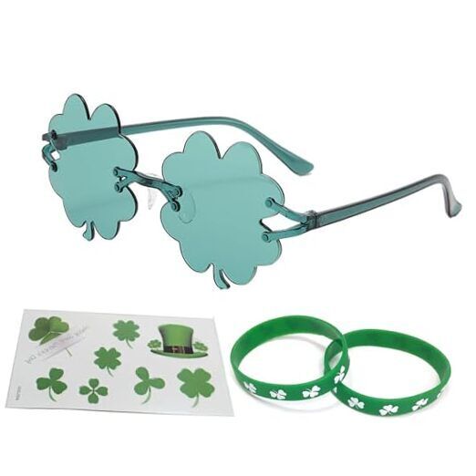St. Patrick's Day Glasses, St. Patcks Day Green Shamrock Ish Clover Sunglasses 