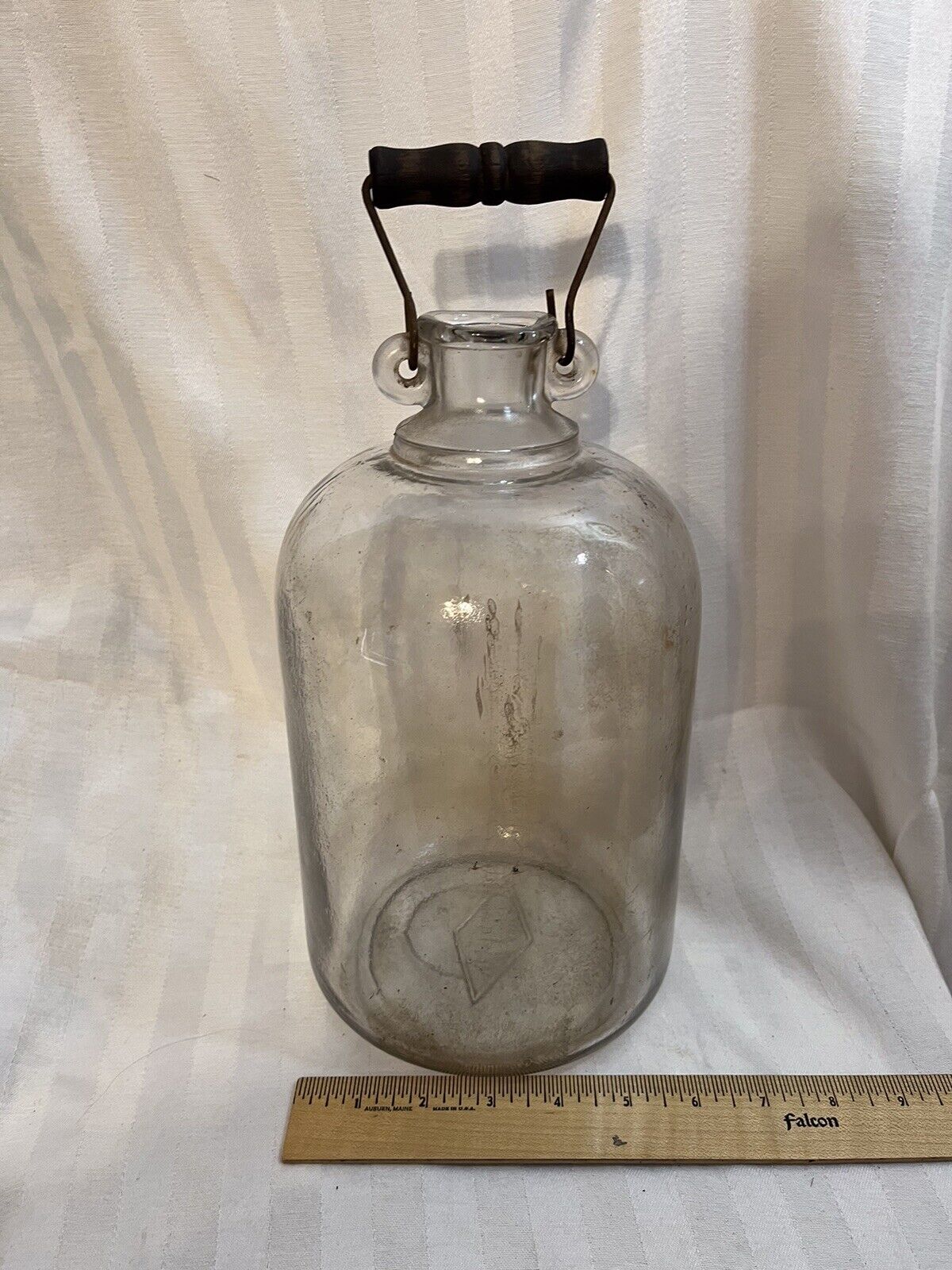 ICCO Antique Rustic Glass Jug Pontil 1 Gal Bottle W/ Wood Handle