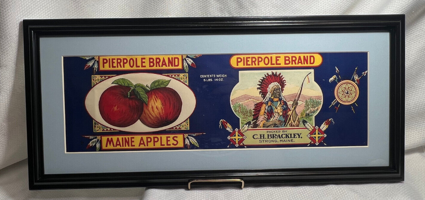 Antique Framed & Matted Original Label Pierpole Brand Maine Apples C.H. Brakley