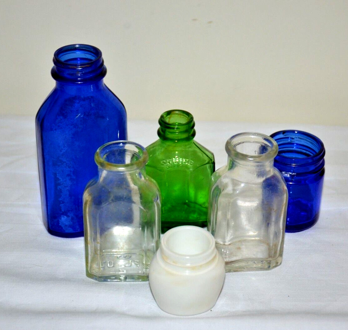 Vintage  Bottles Lot of 6 Apothecary Phillips Squibb Vicks Ponds