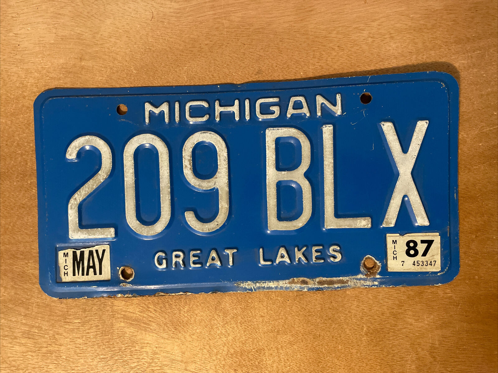 1987 Michigan License Plate Great Lakes Blue # 209 BLX