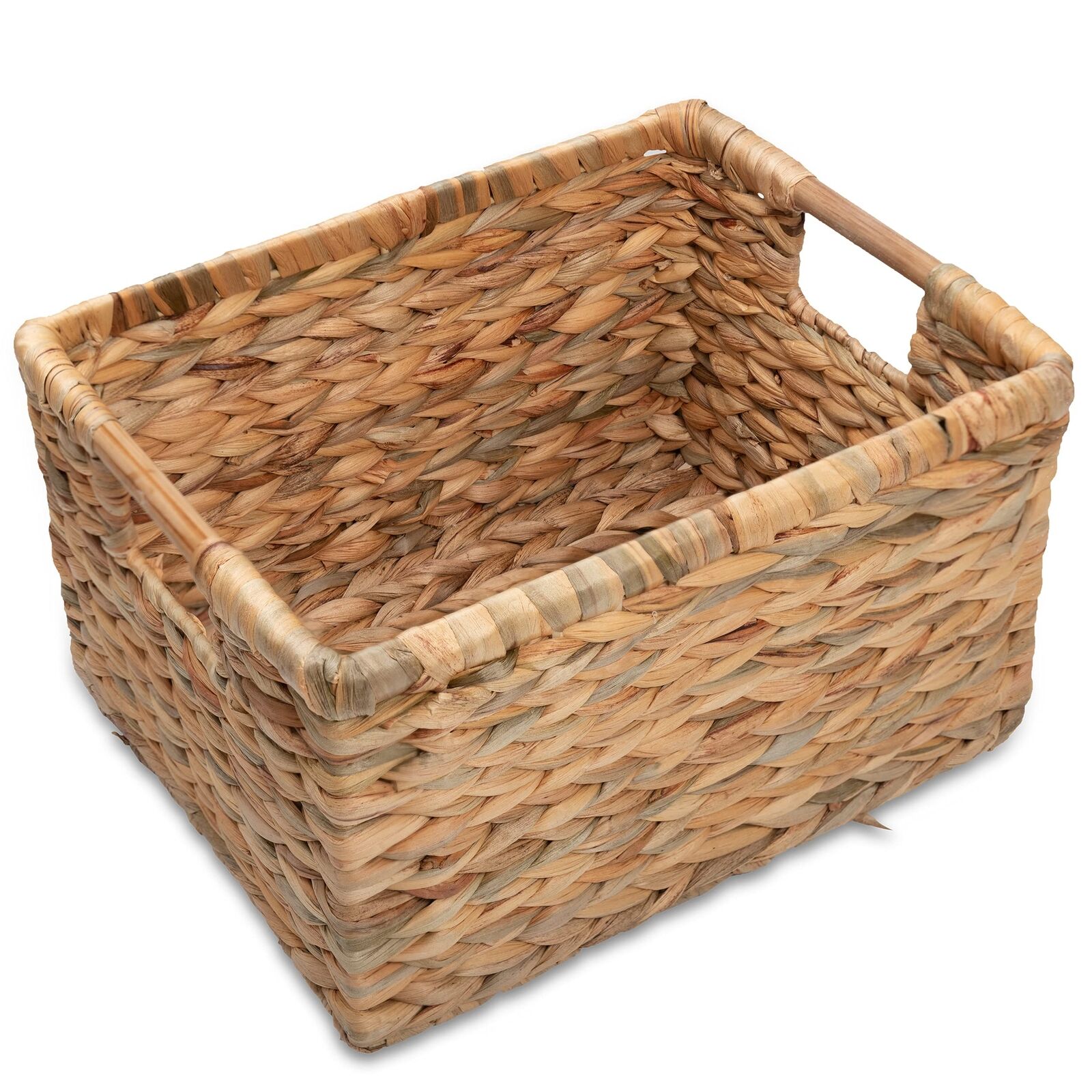 VATIMA Large Wicker Basket Rectangular with Wooden Handles for Shelves, Water Hy