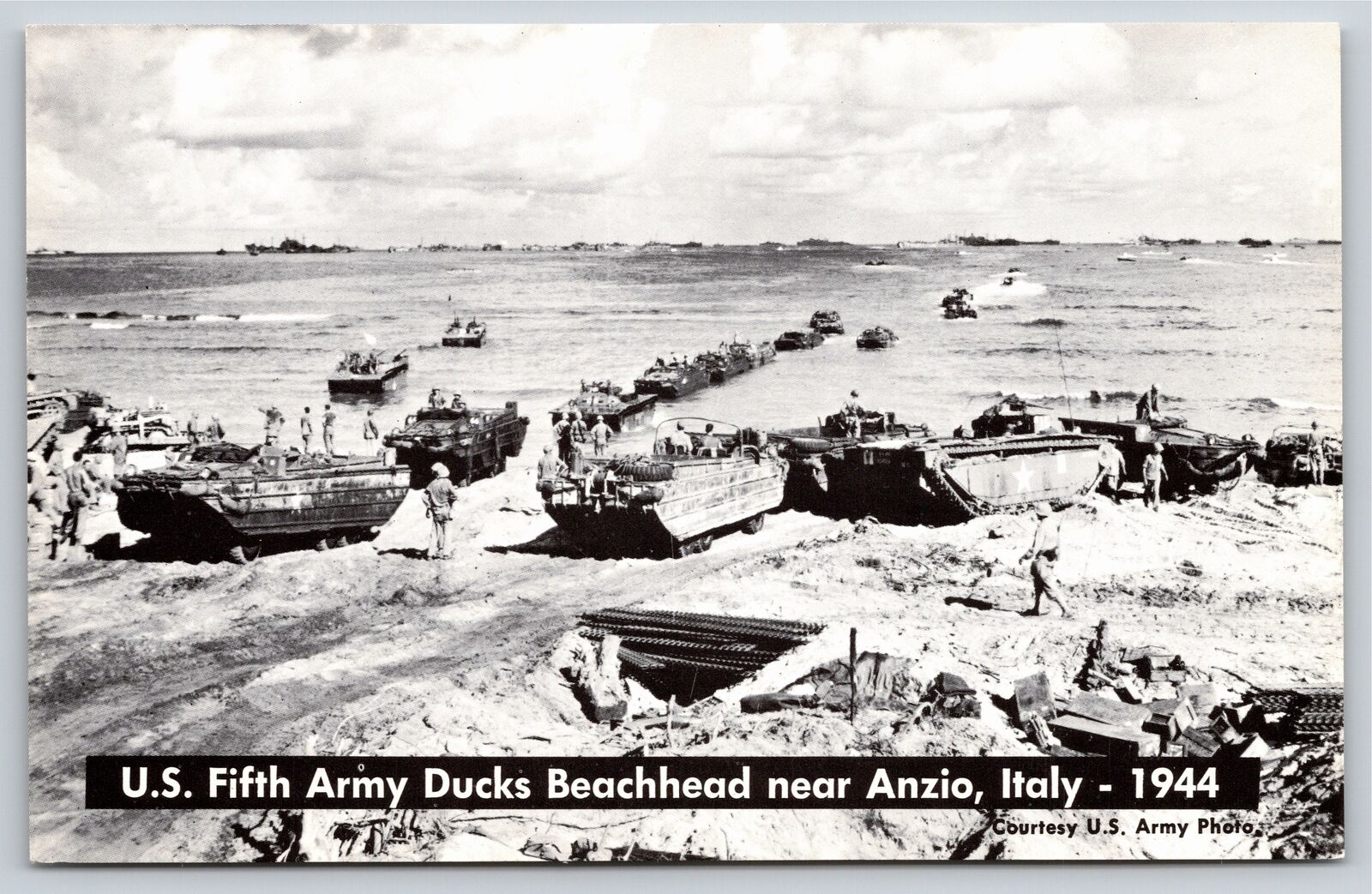 Military~US Fifth Army Ducks Beachhead Near Anzio Italy~B&W~WW2 Era~Postcard