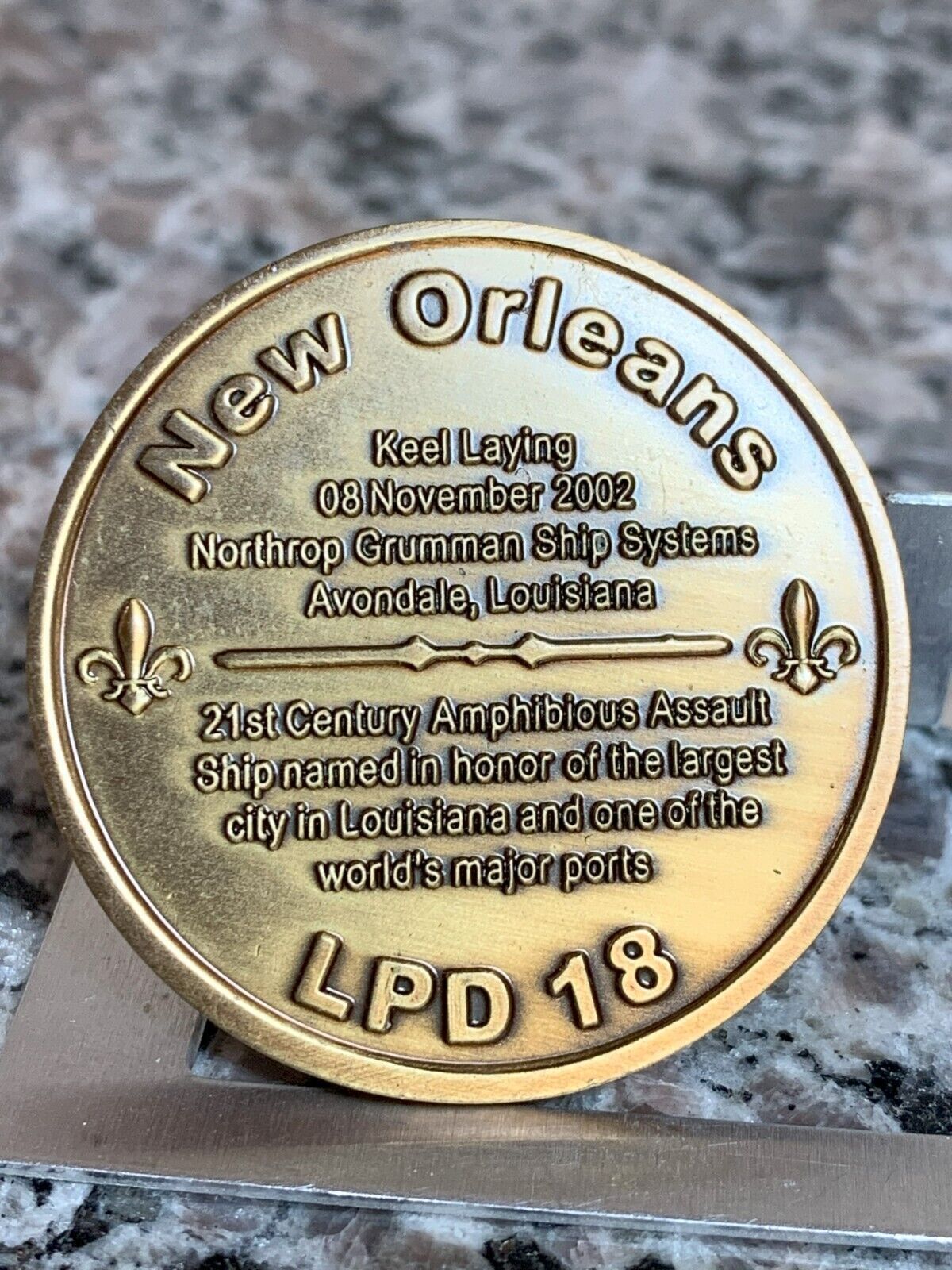 USS New Orleans LPD 18 Keel Laying Nov 8, 2002 medal coin Avondale Louisiana