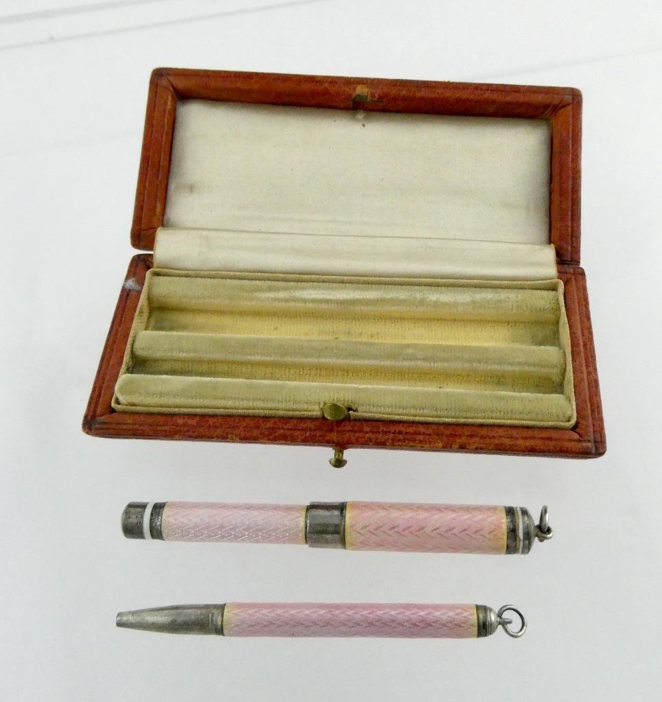 Vintage Sheaffer Pen And Pencil Set Pink Guilloche Enamel and Sterling Silver
