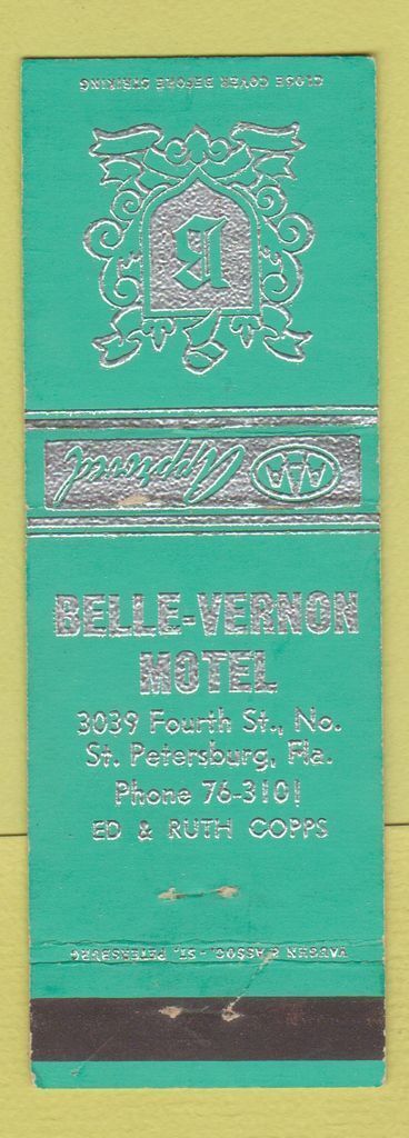 Matchbook Cover - Belle Vernon Motel St Petersburg FL
