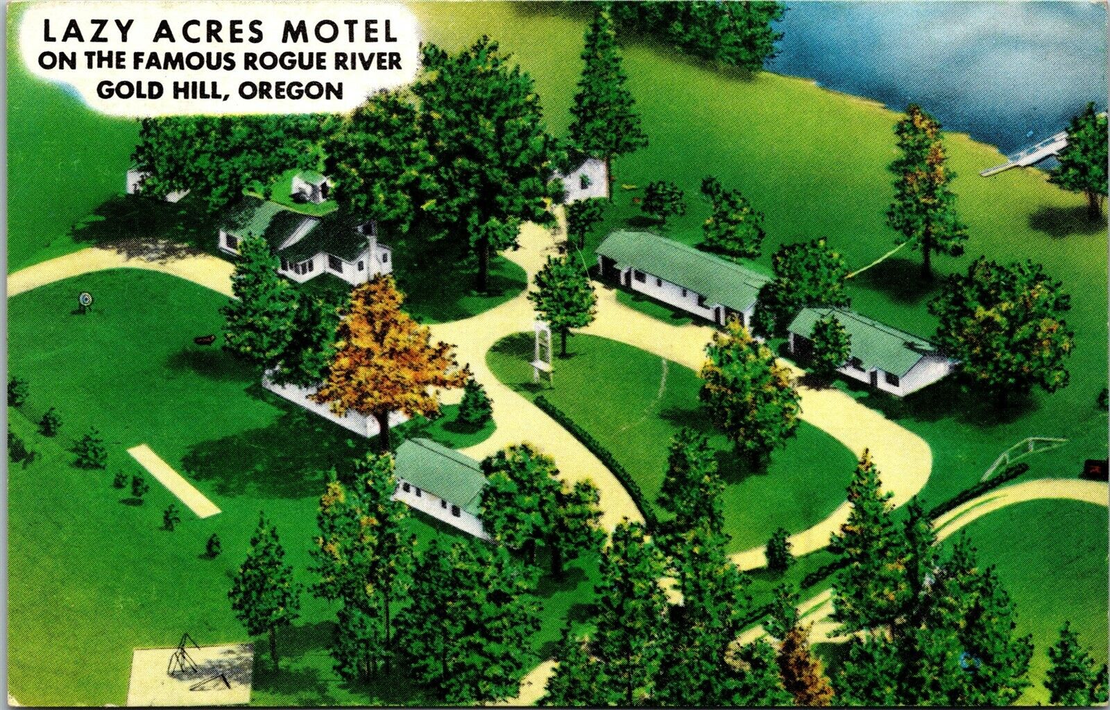 Vtg Gold Hill Oregon OR Lazy Acres Motel on Rogue River 1950s Unused Postcard