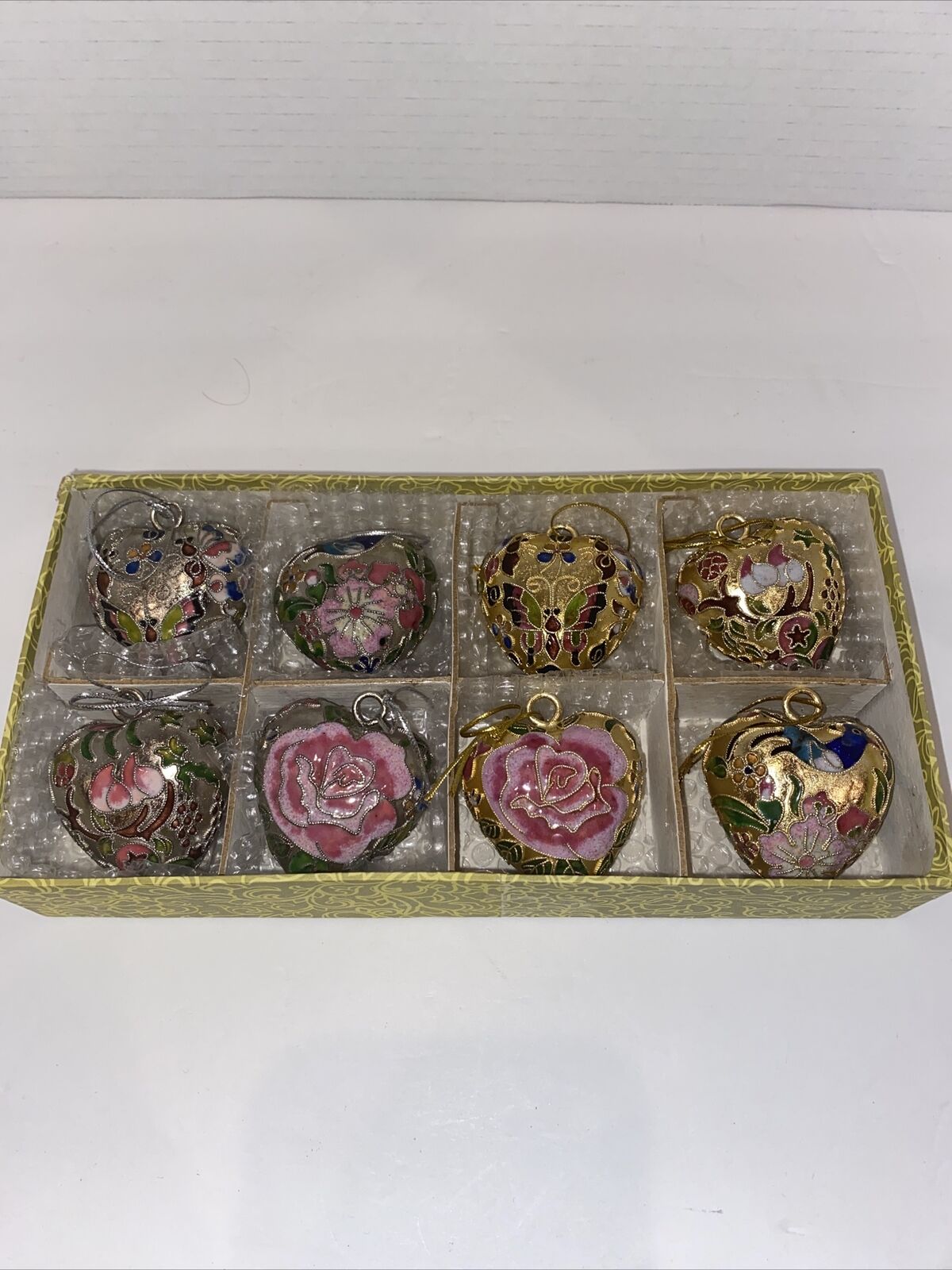 Vintage Smithsonian Catalogue  Cloisonné Heart Ornaments Set Of 8  2”
