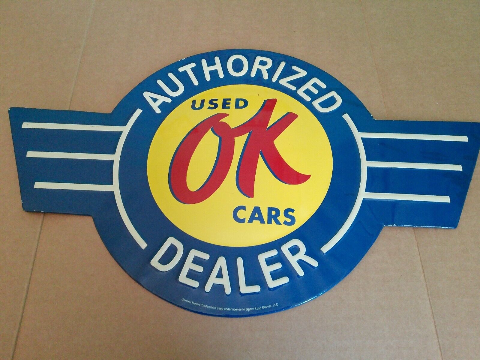 Chevrolet OK Used Cars Authorized Dealer Embossed Tin Sign Licensed by GM   