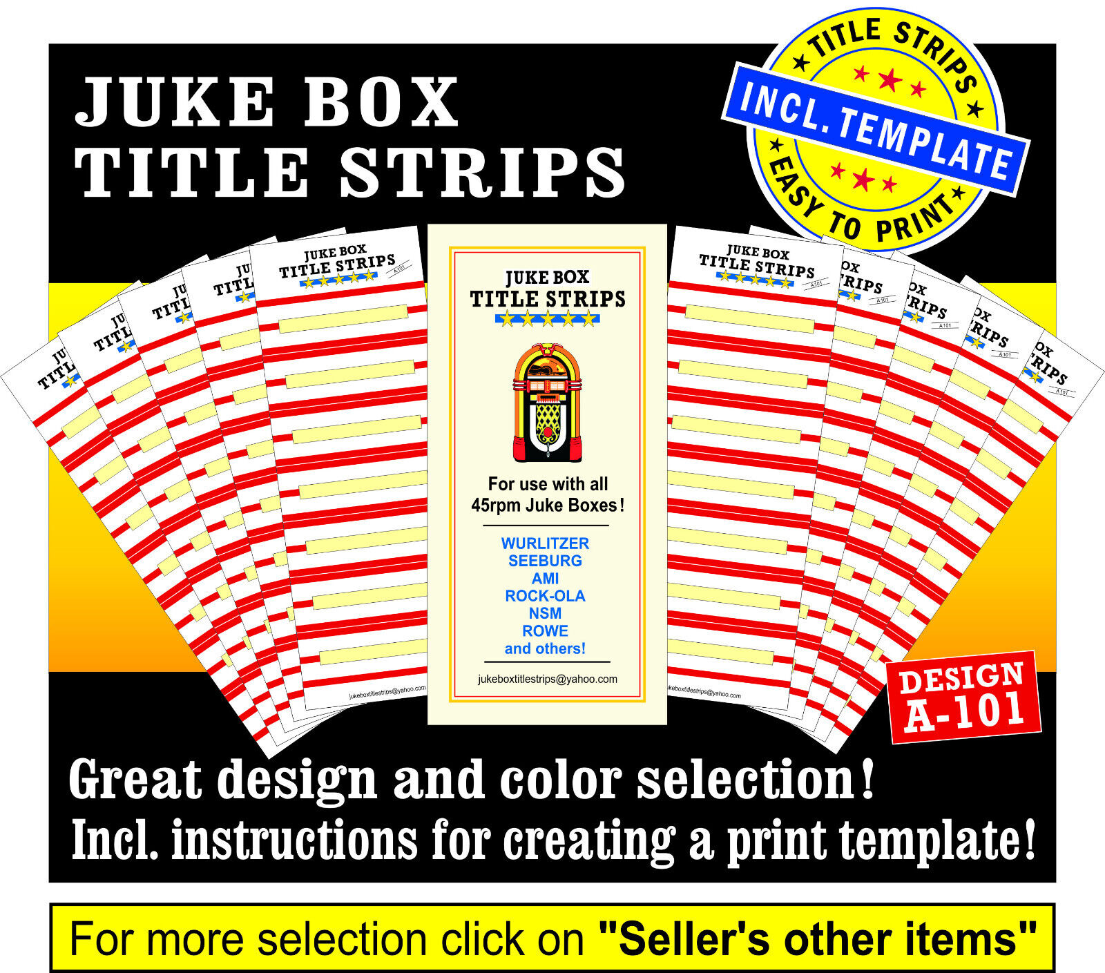 ⭐ Jukebox Blank Title Strips COLOR & DESIGN selectable ⭐ incl. Print.-Template ⭐