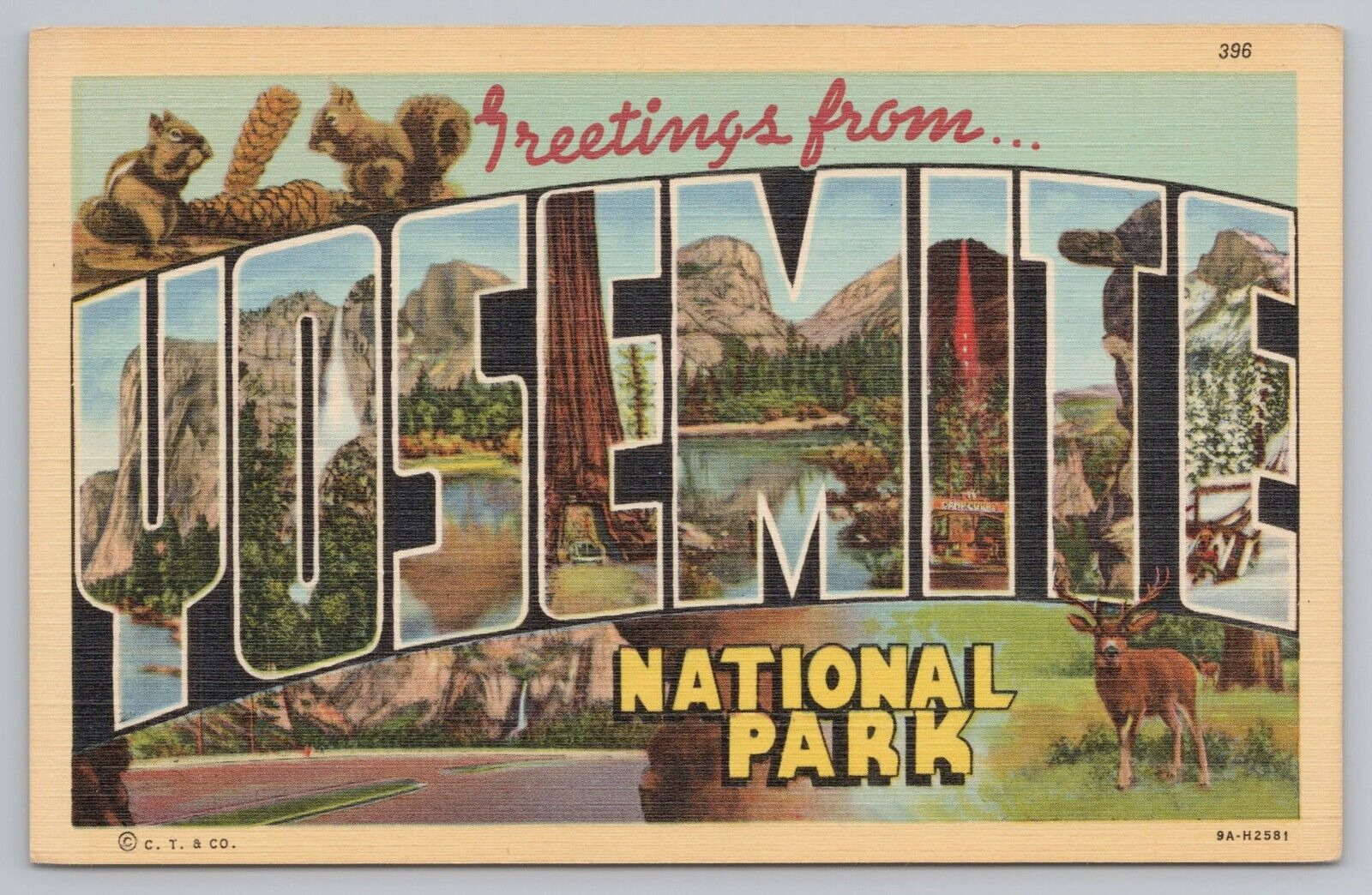 Postcard Large Letter Greetings From Yosemite National Park Unposted Linen
