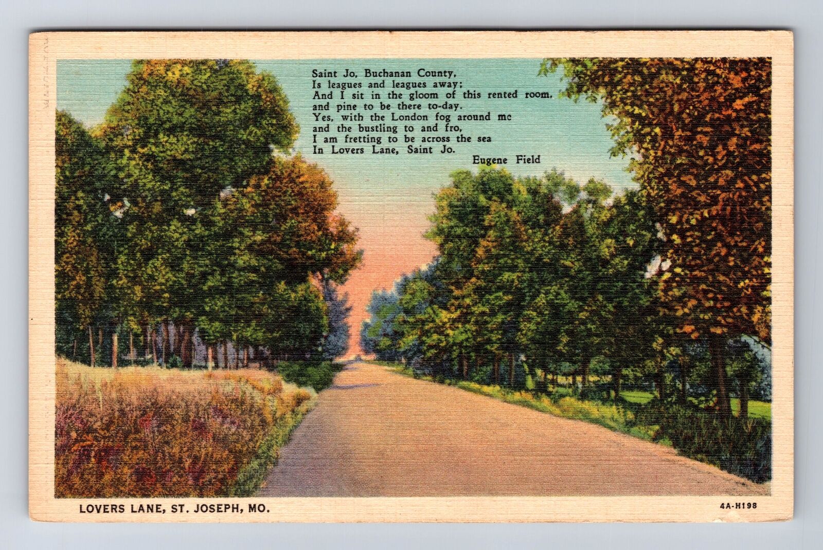 St Joseph MO-Missouri, Scenic Greetings, Lovers Lane, Vintage Postcard