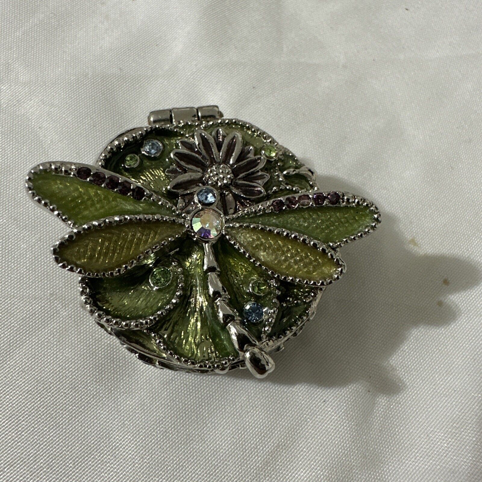 Vintage Monet Jeweled Enamel Dragonfly Pill Box