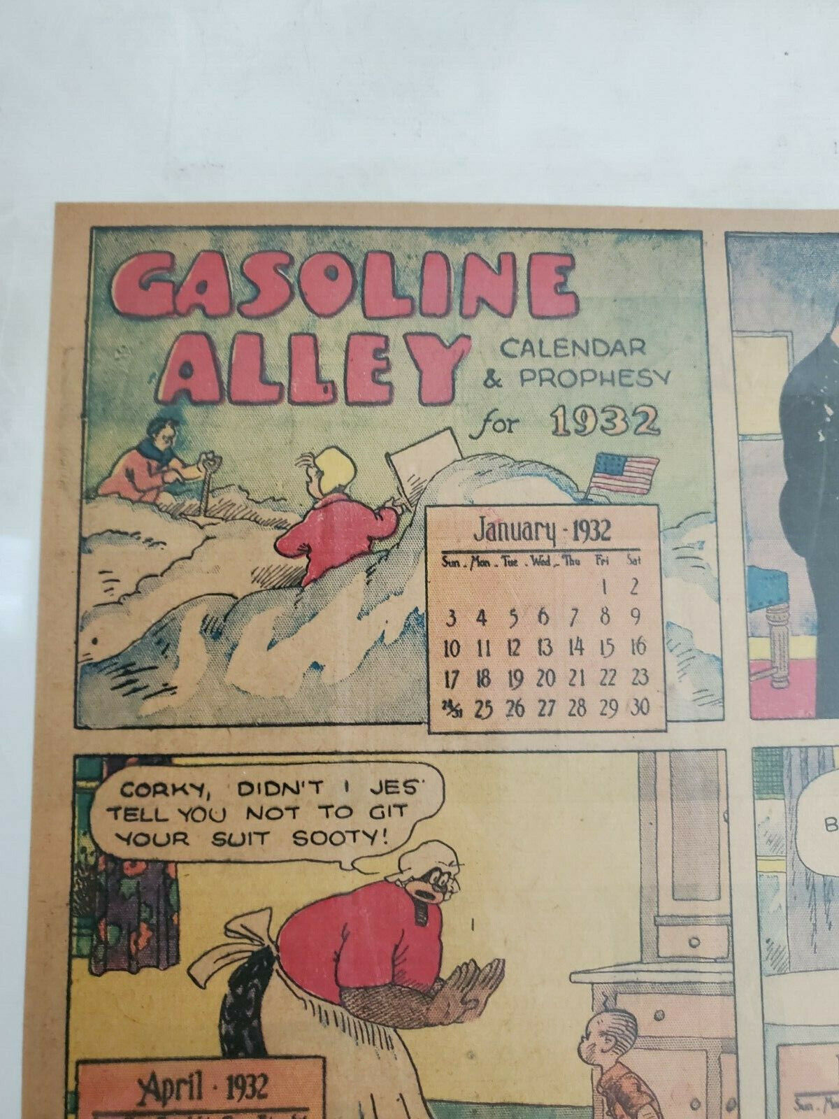 Gasoline Alley Comic 1932 Calendar and Prophecy uncut tear sheet  