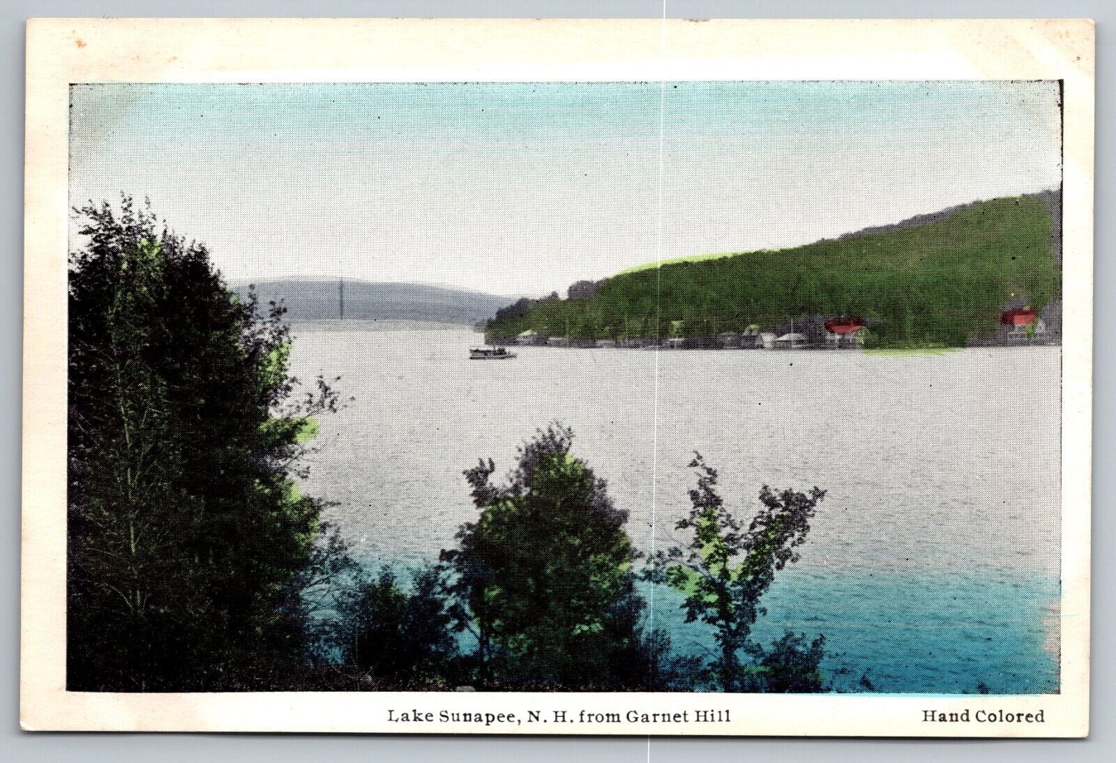 Lake Sunapee from Garnet Hill.  New Hampshire Vintage Postcard. Hand Colored