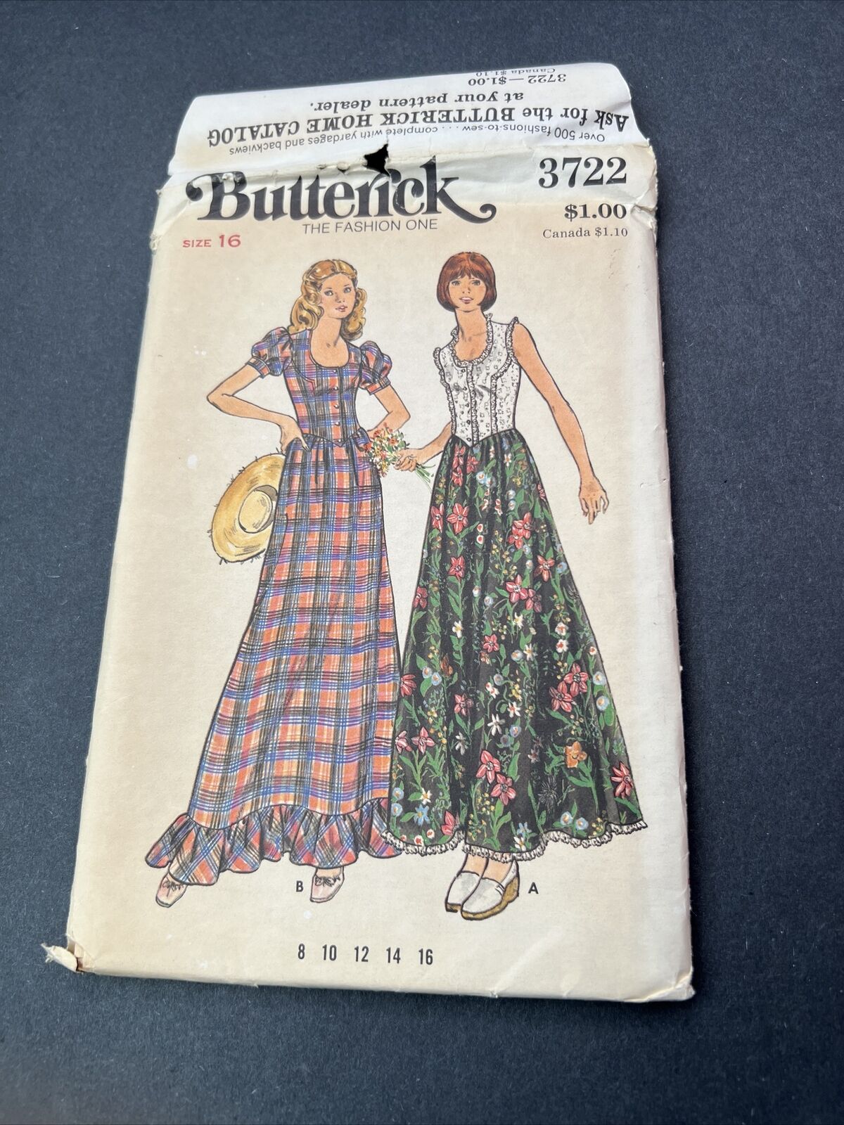 Vintage Butterick 3722 Complete Uncut Pattern Sz 16 Misses’ Dress