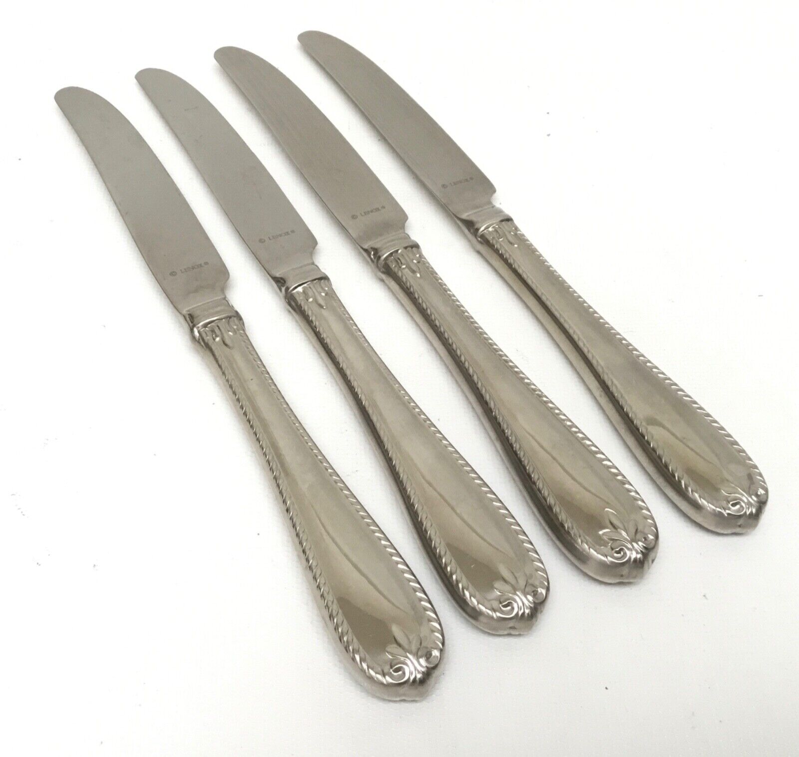 Four (4) Lenox Tudor Bead Augusta Dinner Knives Set 9 1/4” 